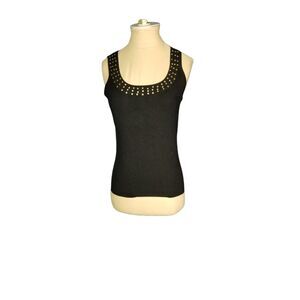 Pointelle Black Silk Blend Studded Tank Size Small